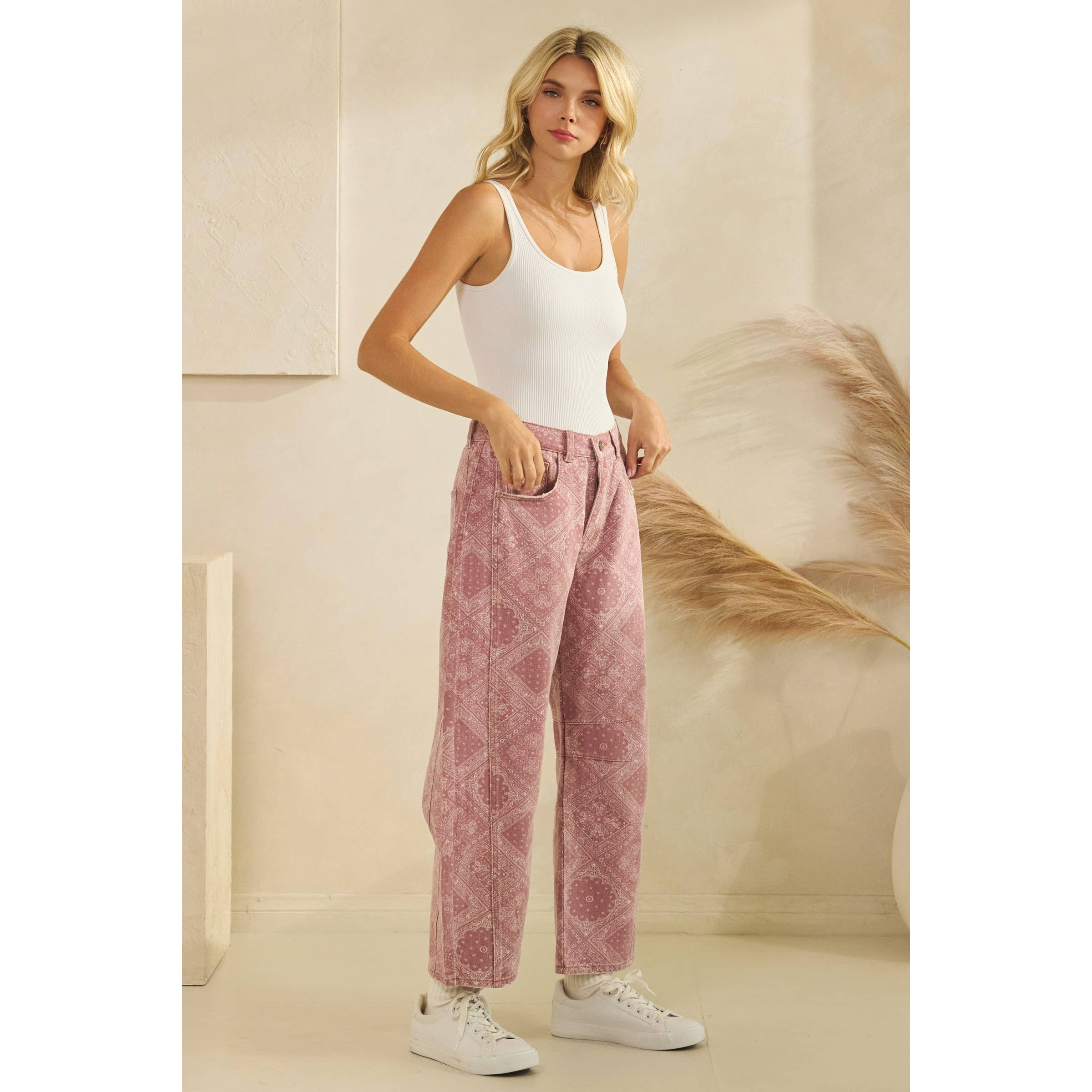 Paisley Printed Barrel Jeans