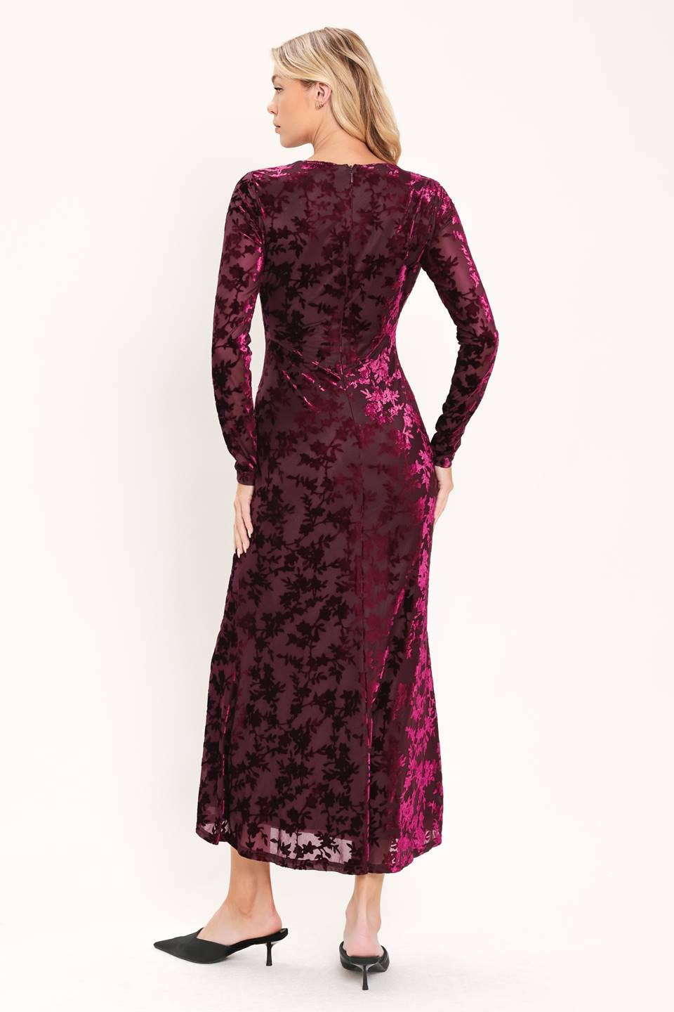 Cherry Velvet Burnout Midi Dress