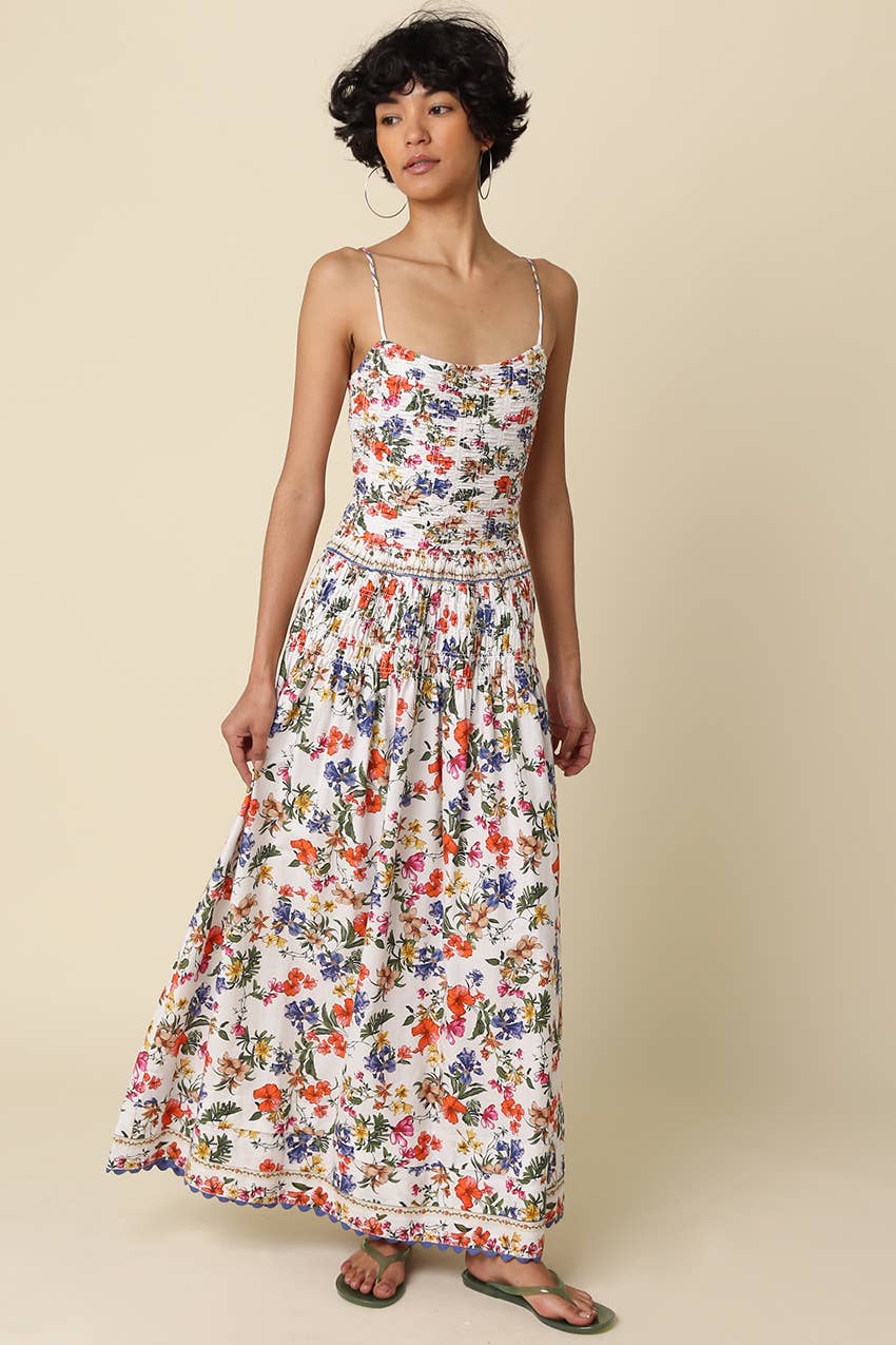 Avis Gathered Floral Maxi Dress
