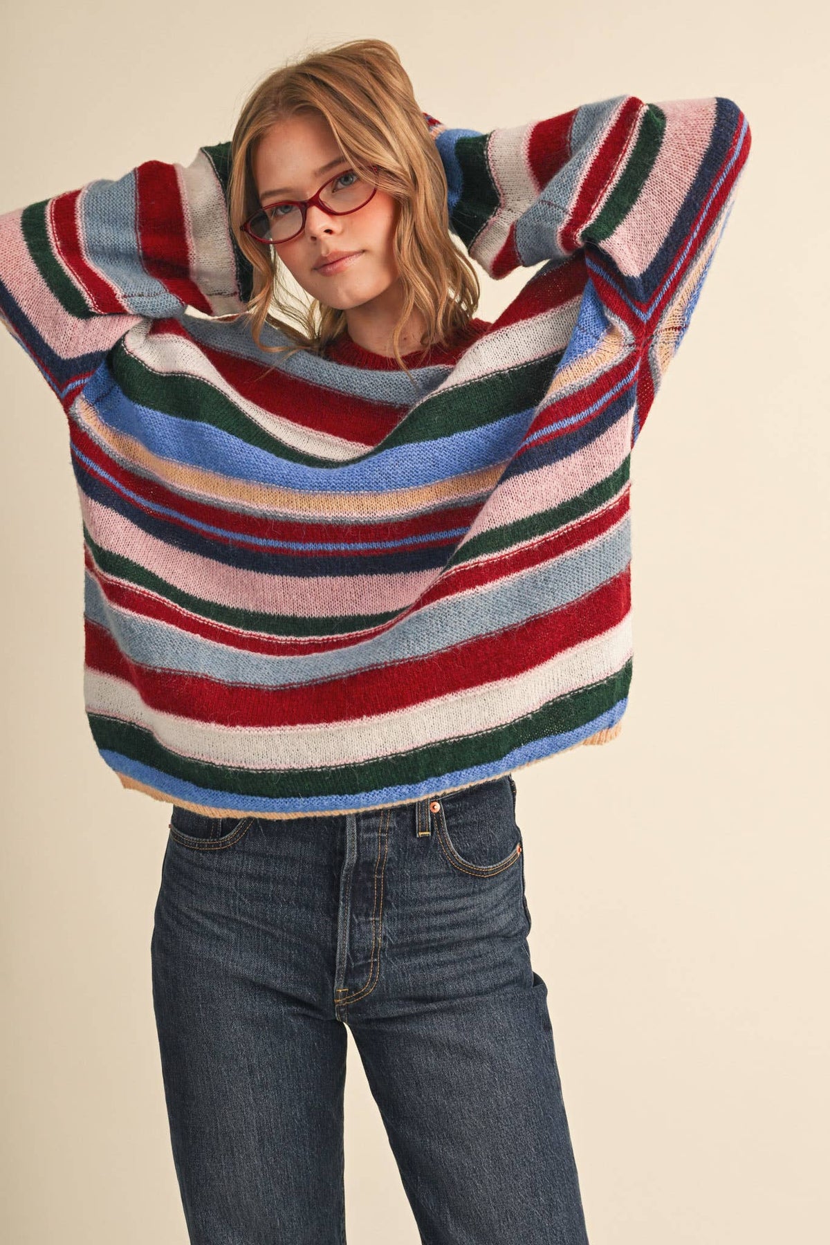 Classic Striped Oversized Sweater (Cherry Blossom)