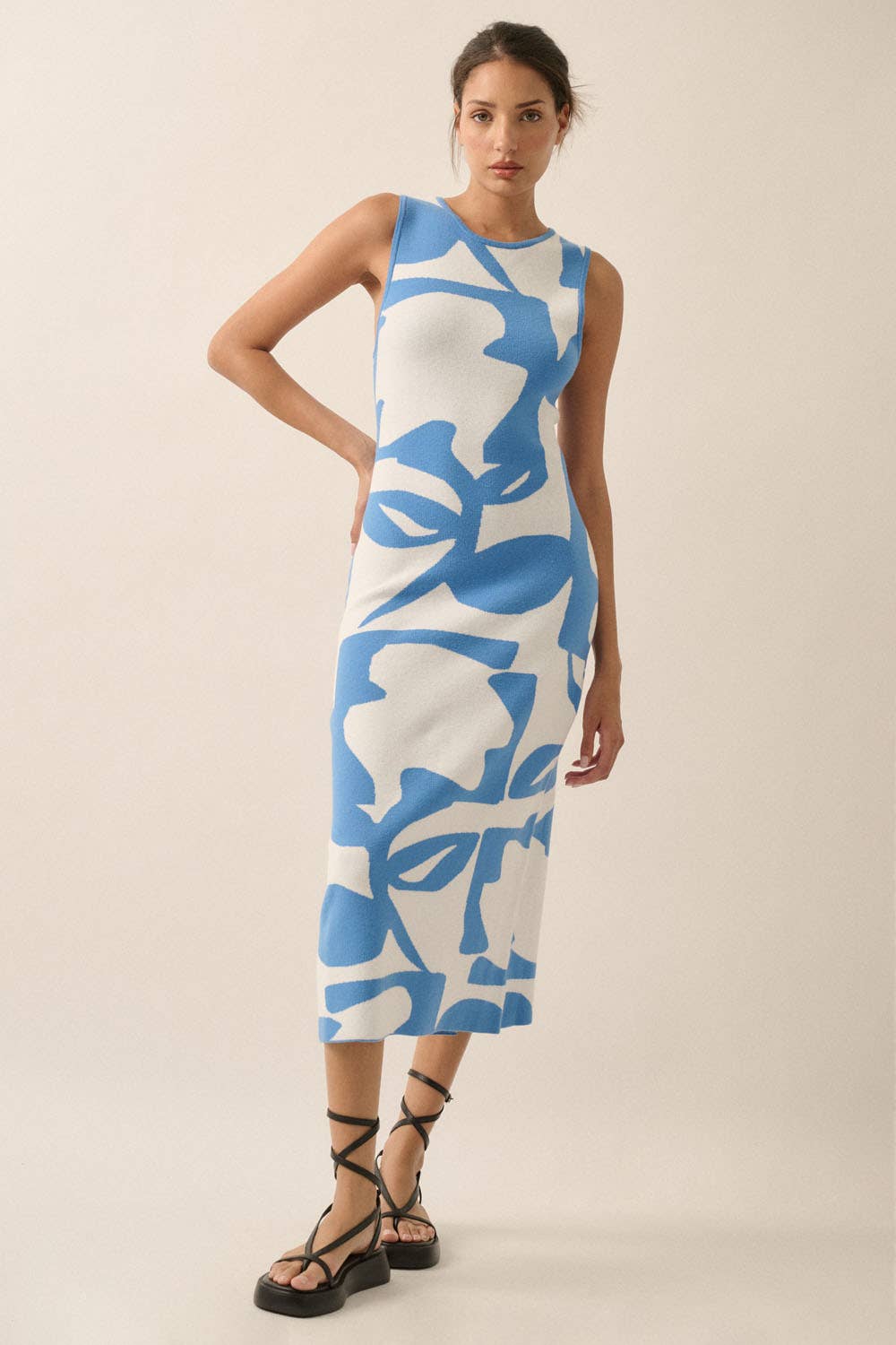 Retro Abstract Knit Midi Dress