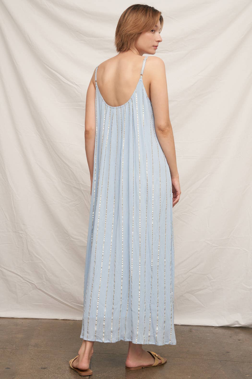 Metallic-Striped Maxi Dress (Cloud)