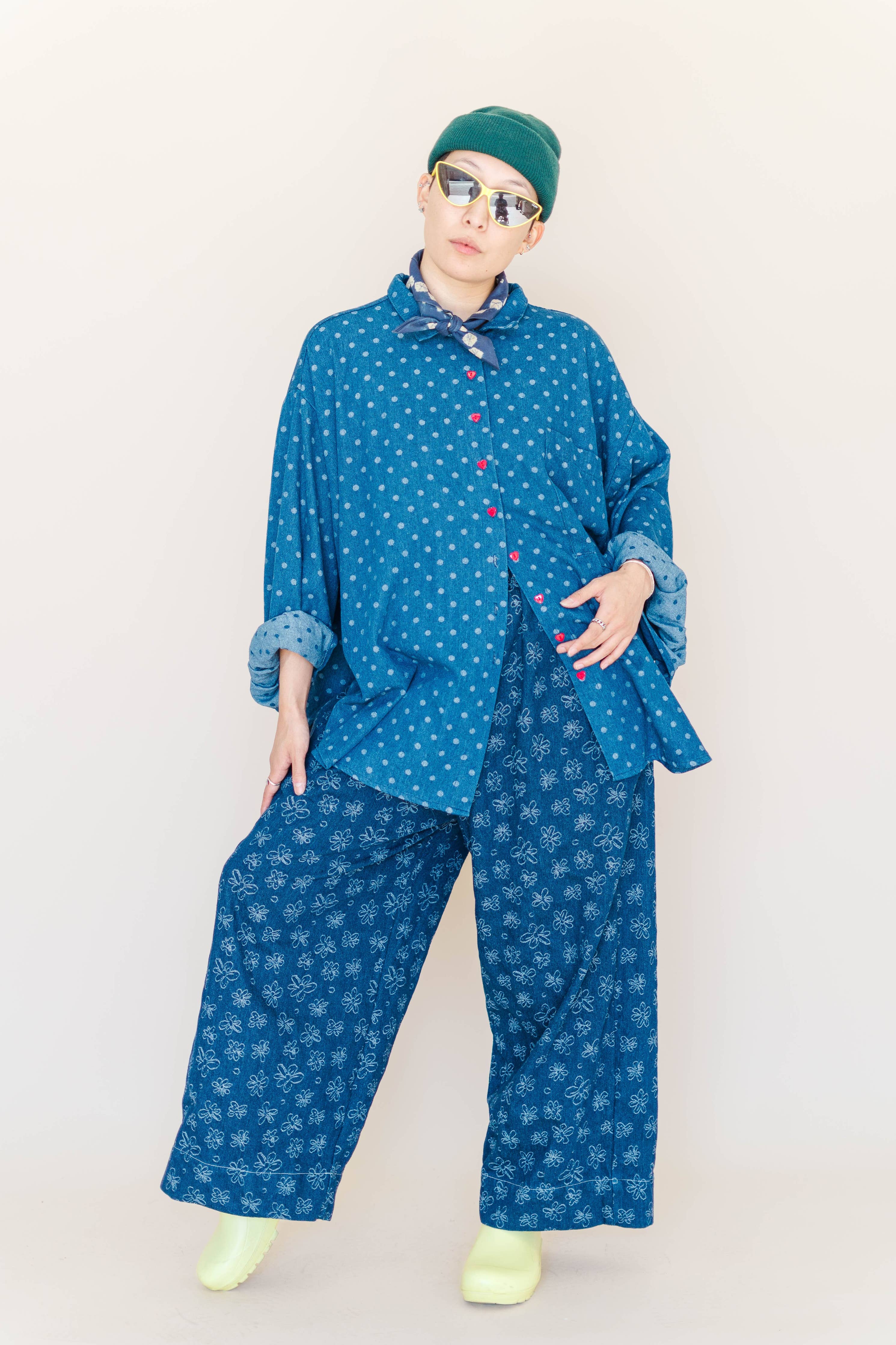 Size Inclusive Polka Dot Denim Button Up Shirt | NETTLE STUDIOS