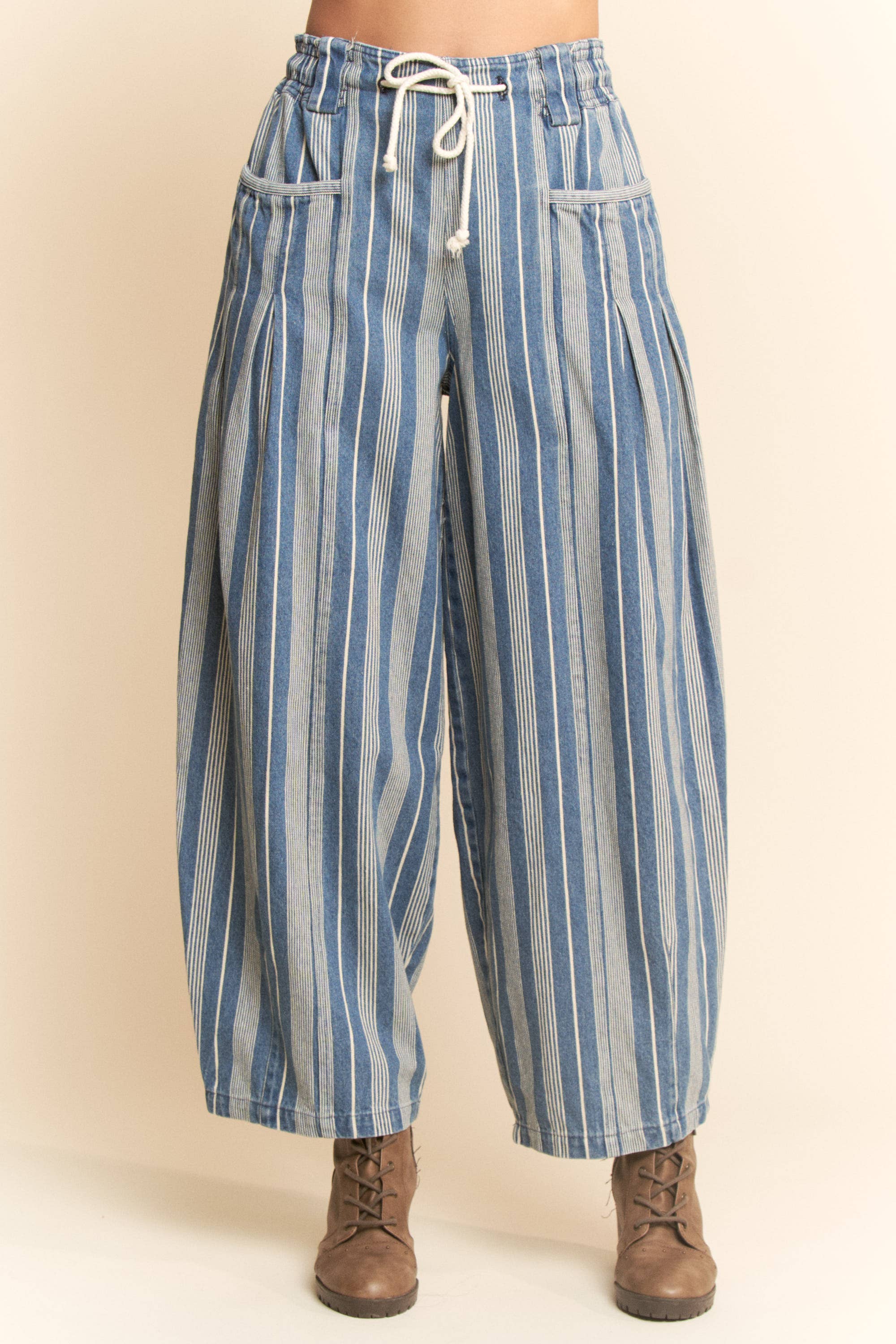 Striped Denim Barrel Jeans