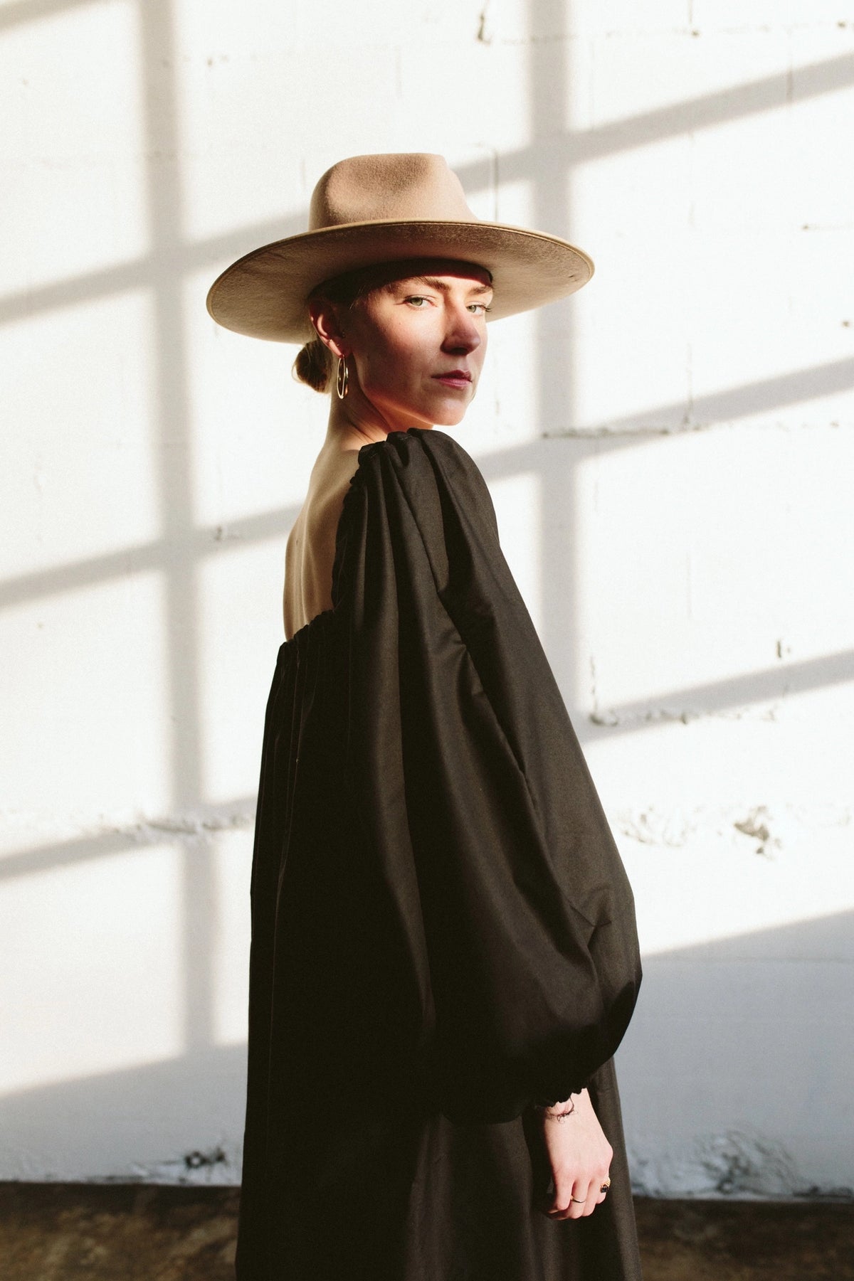 DEADSTOCK VINTAGE FABRIC Long Puff Sleeve Maxi Dress (Black) | Maya Meyer