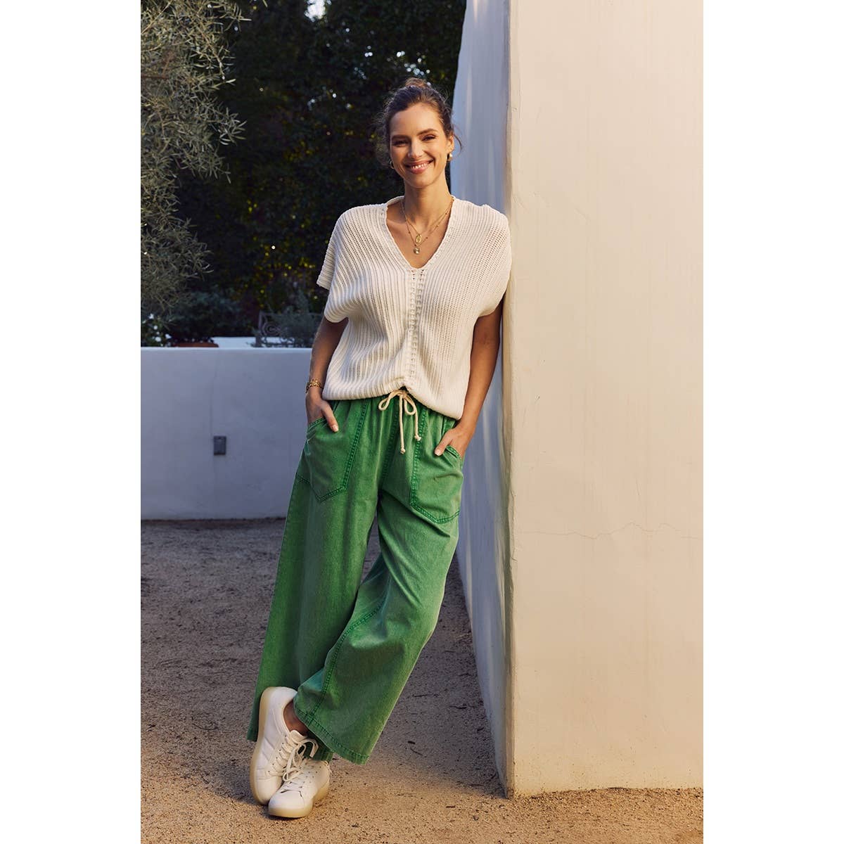 Kelly Green Mineral-Washed Pants
