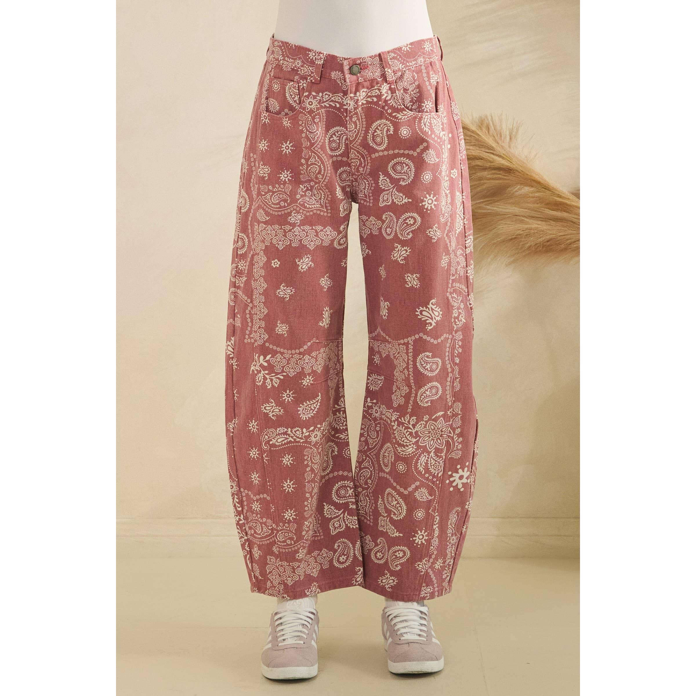 Paisley Printed Barrel Jeans