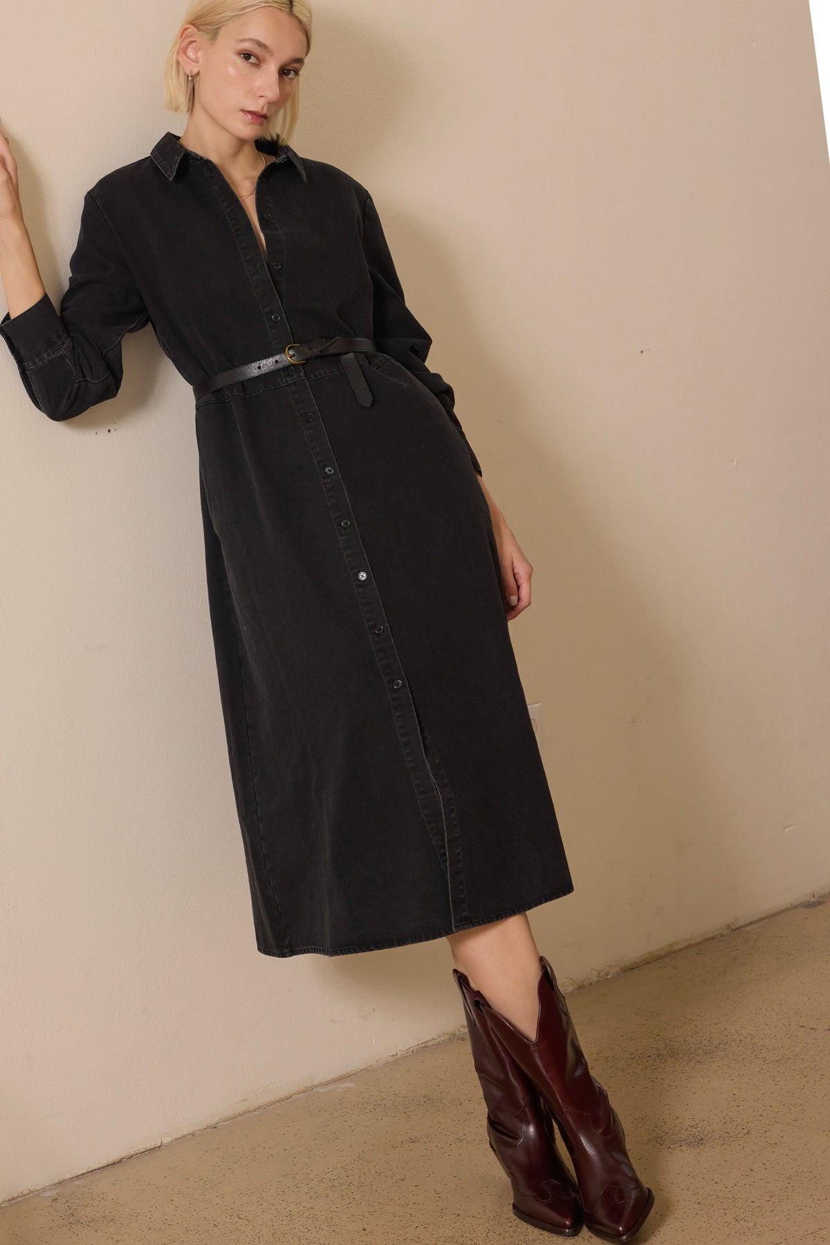 Joni Button-Down Dress + Duster (Black Denim)