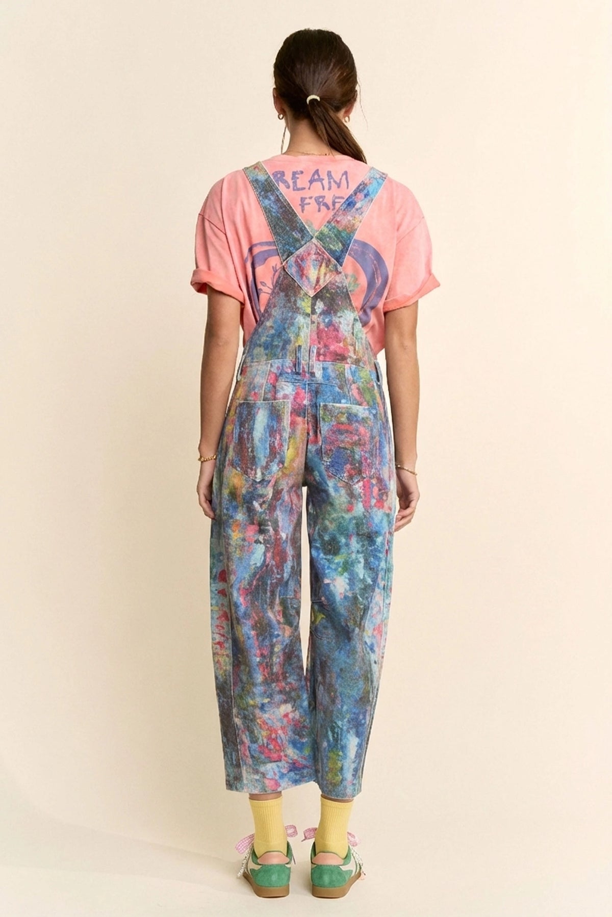 Paint-Printed Barrel Cropped Overalls