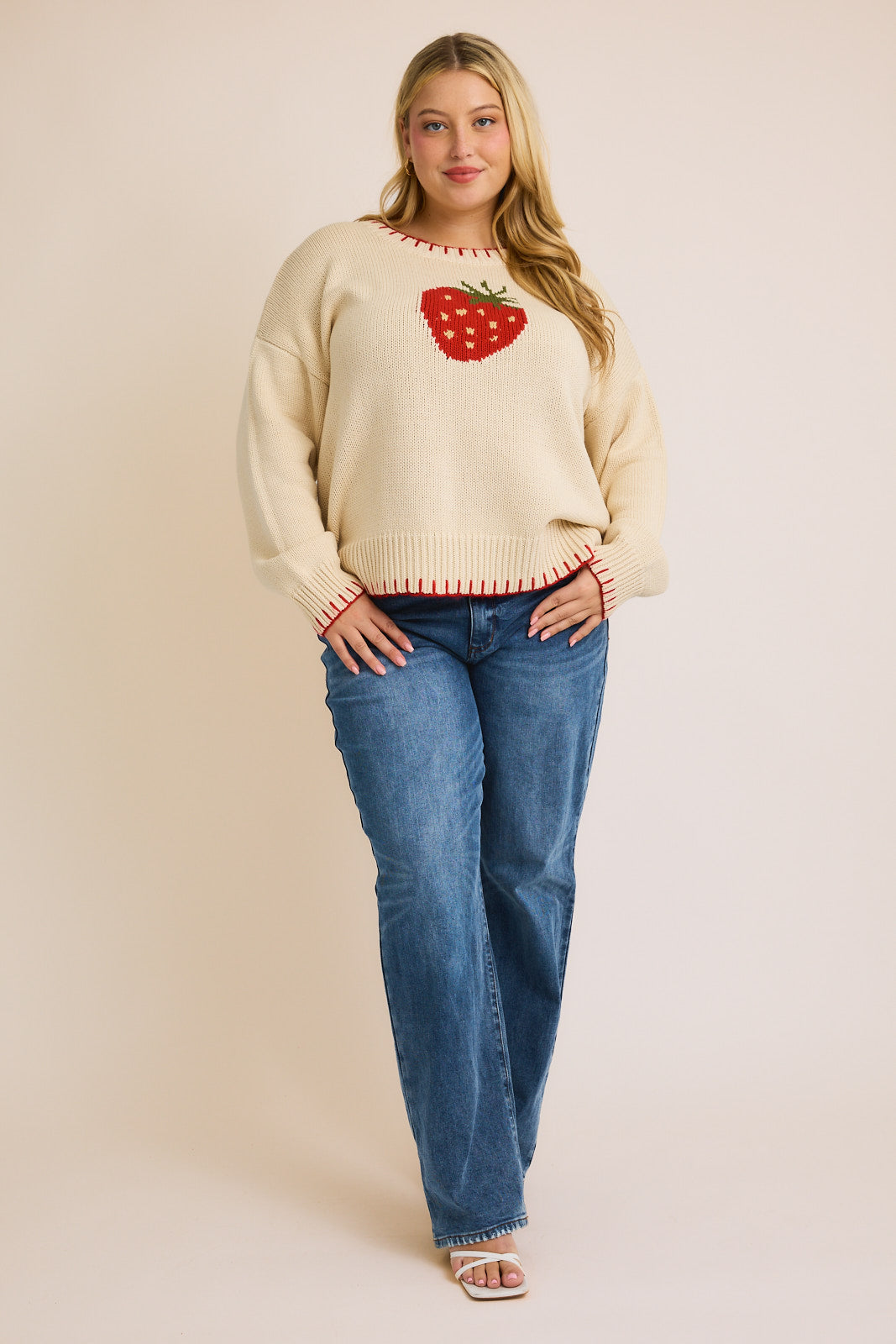 Blanket Stitch Sweater (Strawberry)