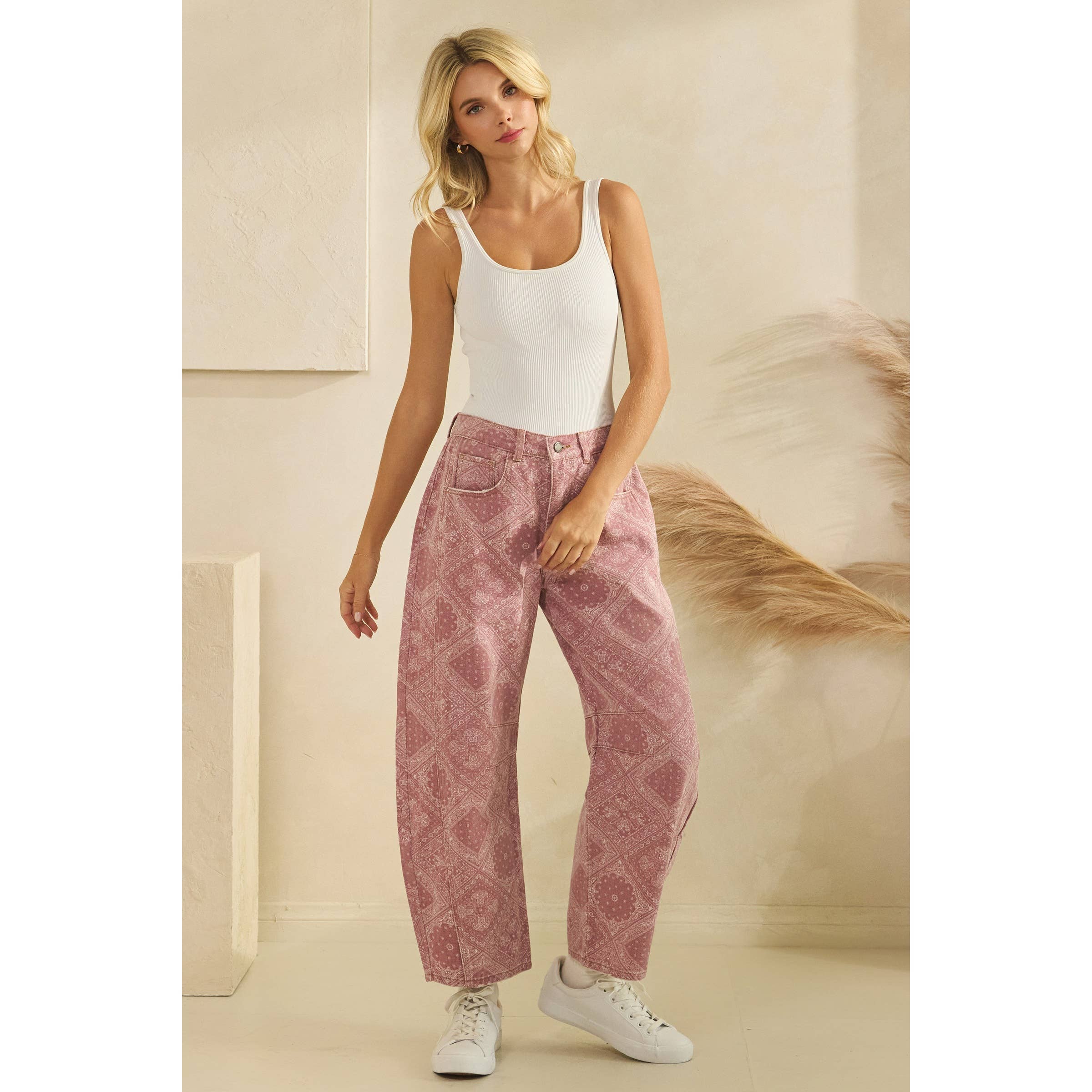 Paisley Printed Barrel Jeans