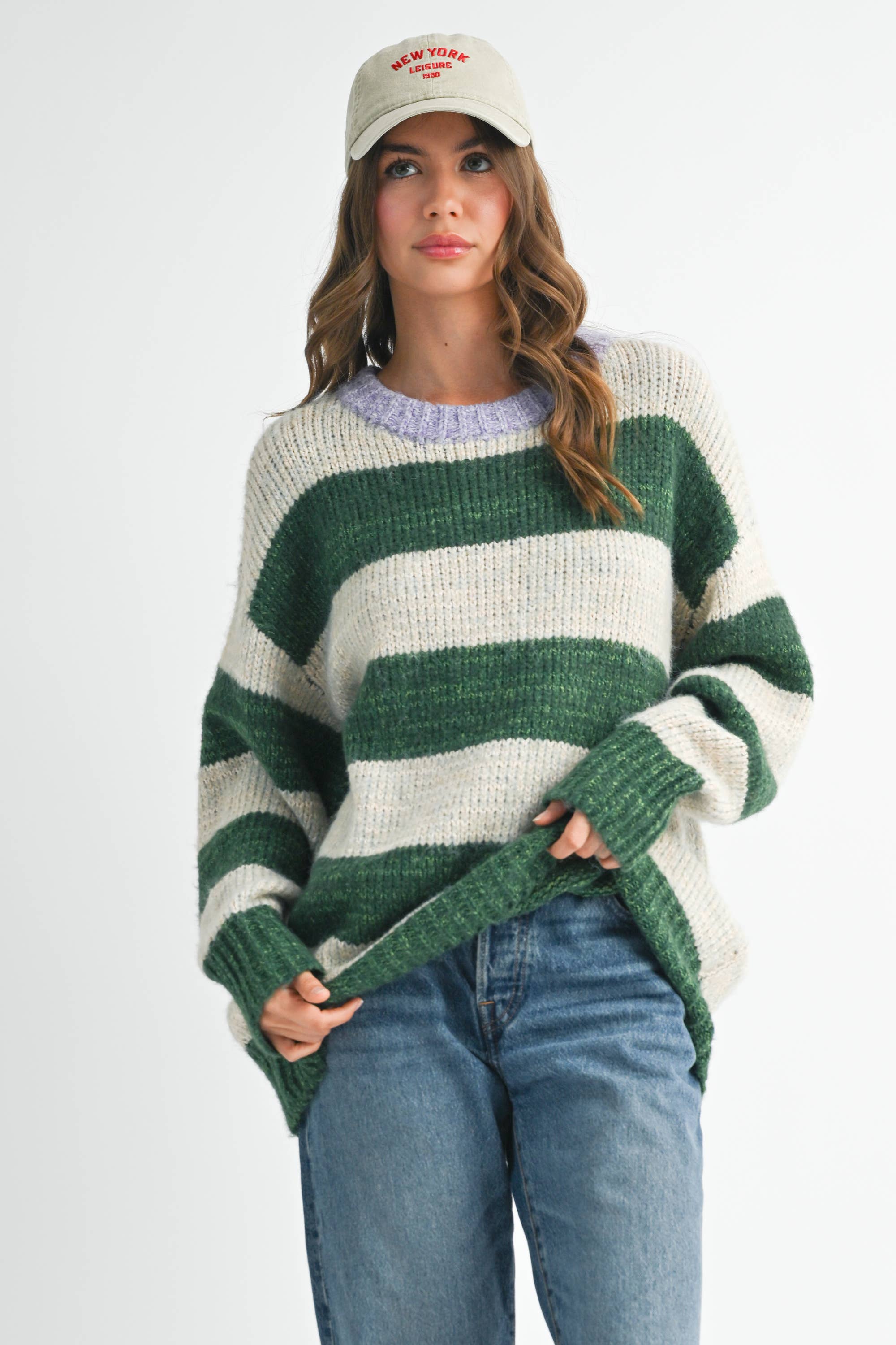 Oversized Olive Striped Sweater