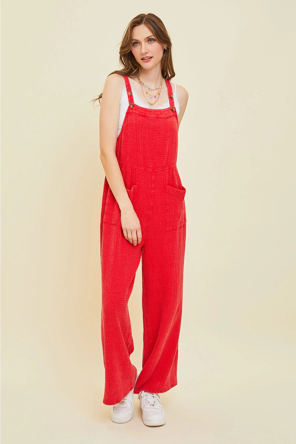 Cherry Gauze Overalls