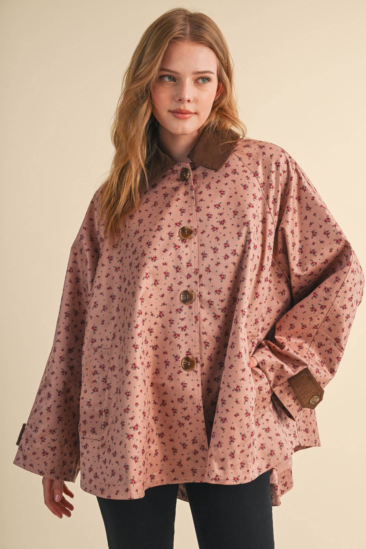 Olivia Floral Swing-Style Barn Jacket (Rose)