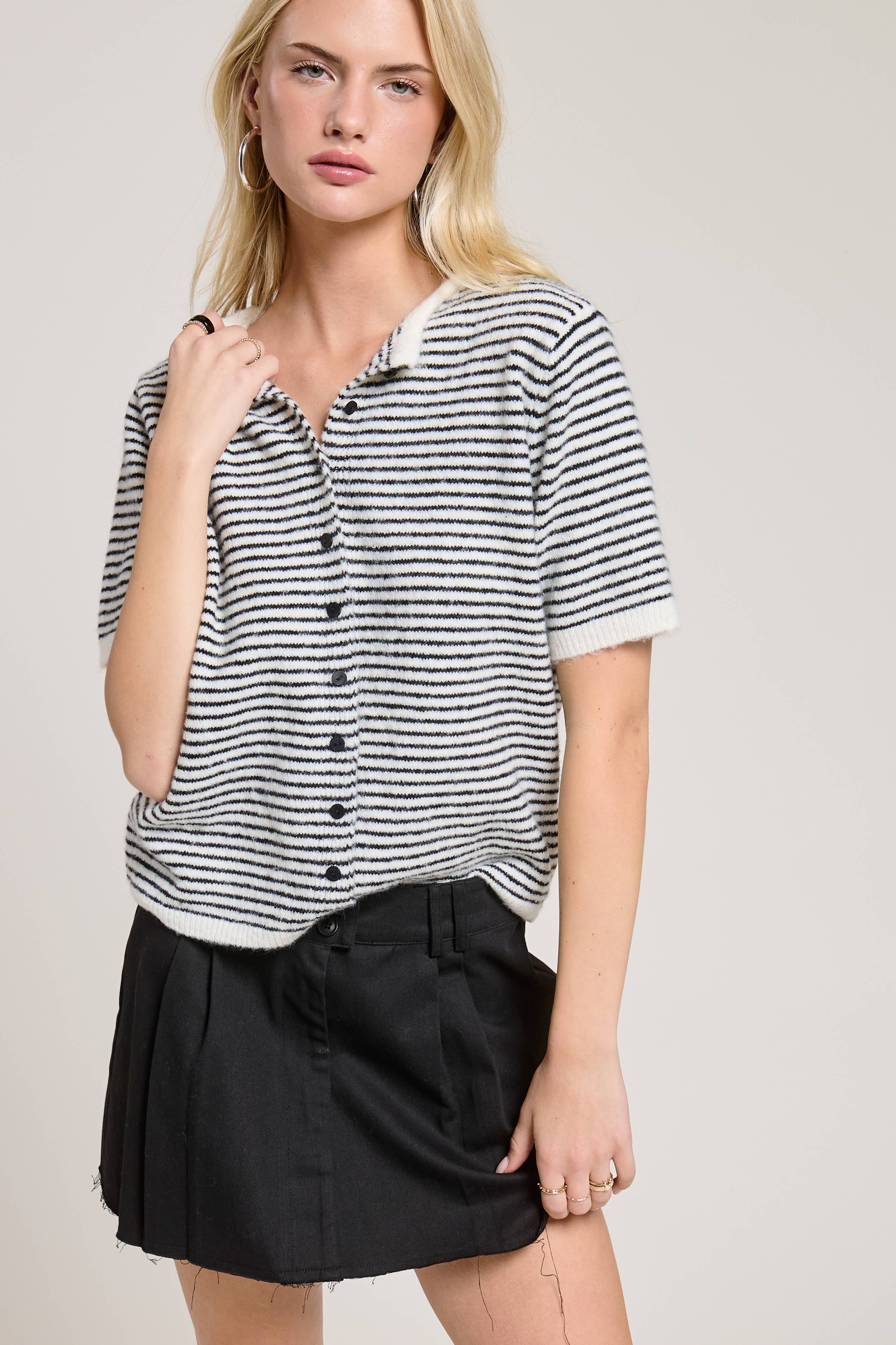 Fuzzy Short-Sleeve Cardigan (White)