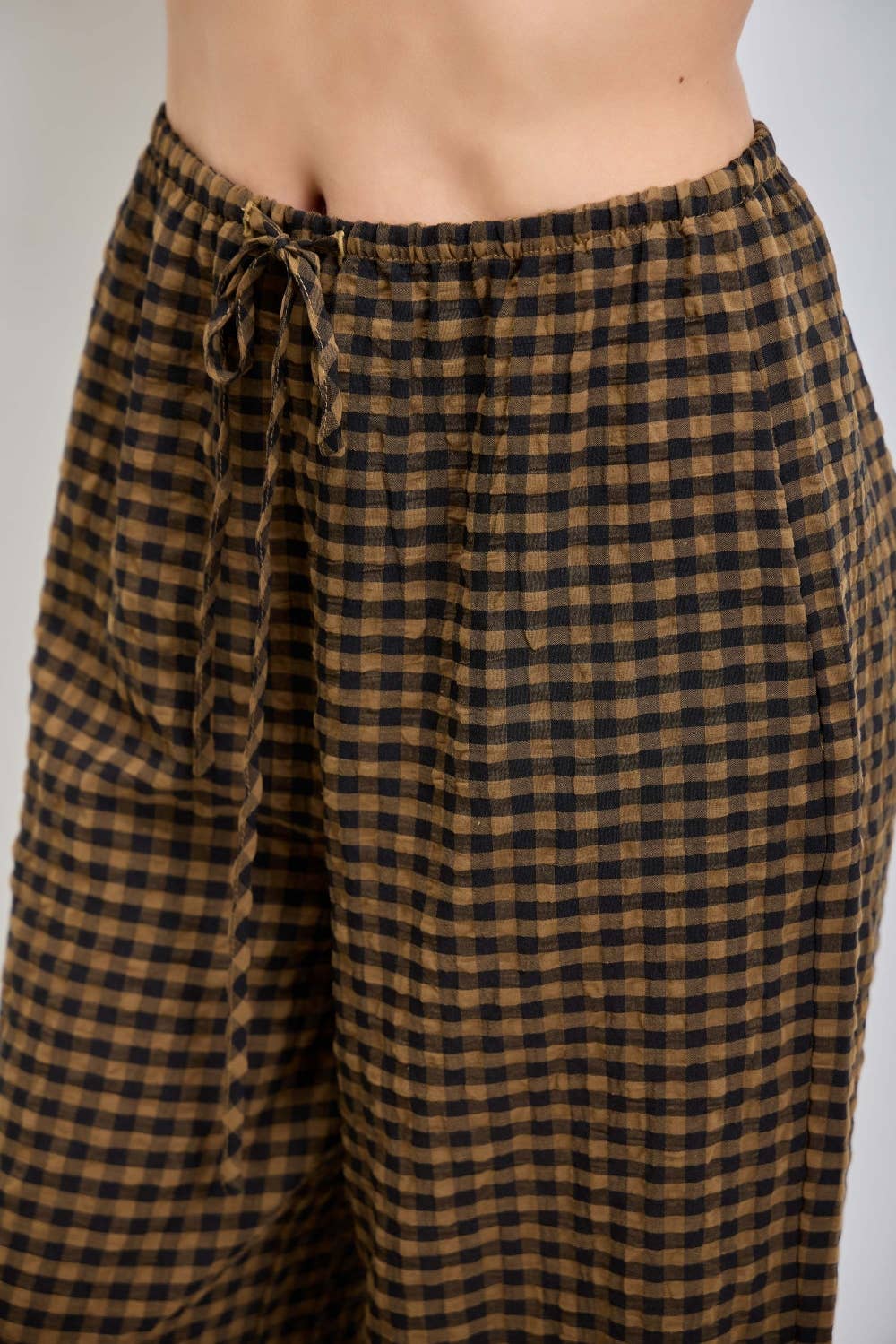 Espresso Gingham Drawstring Pants