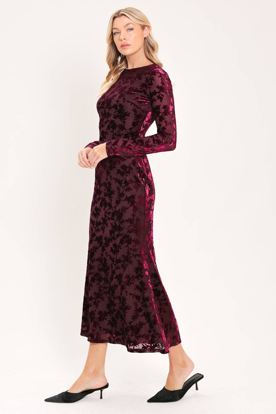 Cherry Velvet Burnout Midi Dress