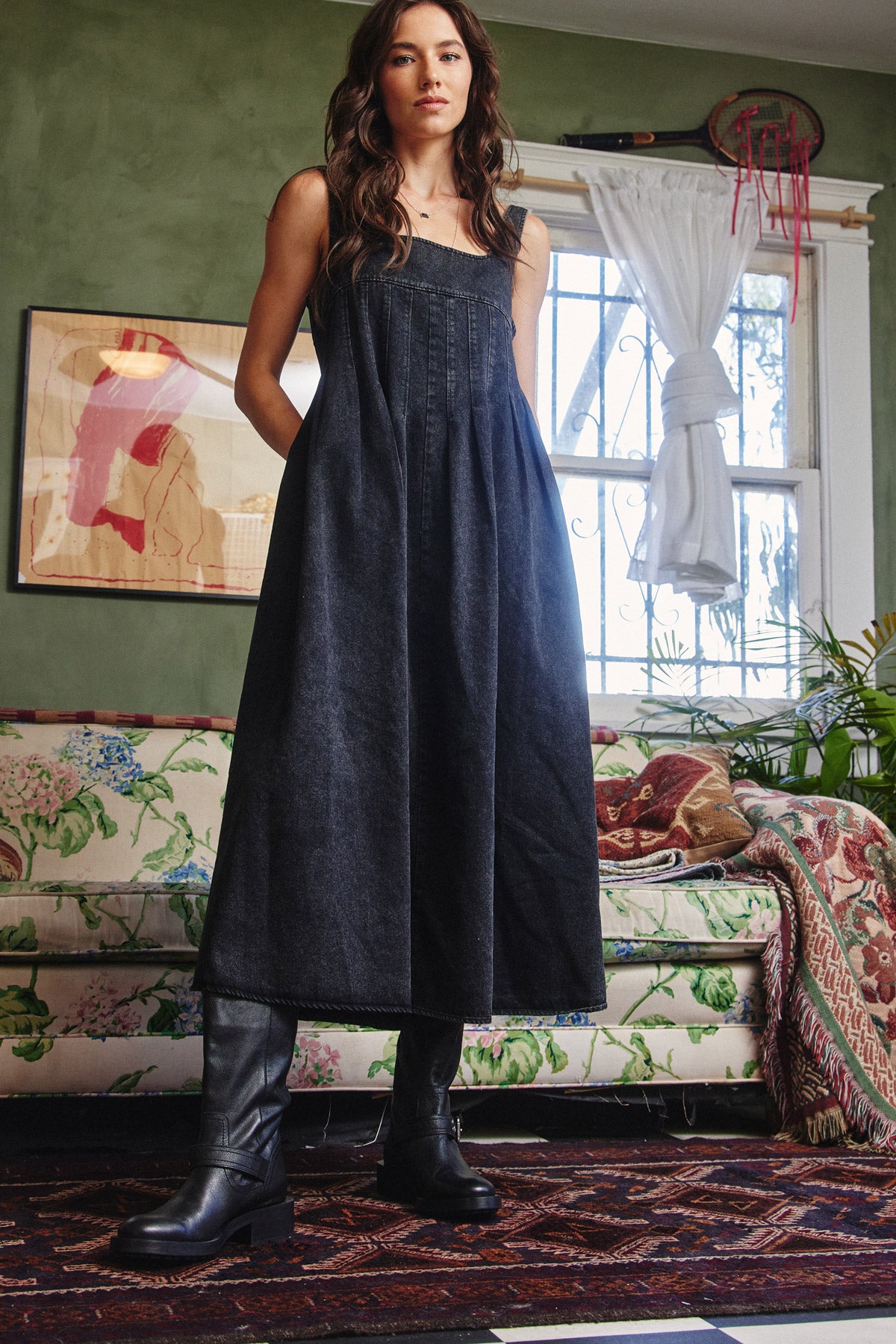 Black Denim Midi Dress