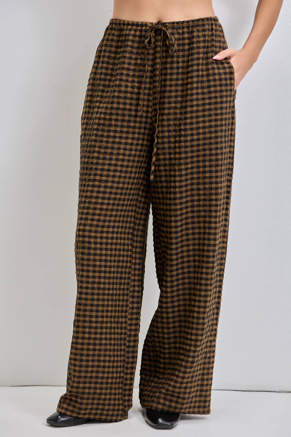 Espresso Gingham Drawstring Pants
