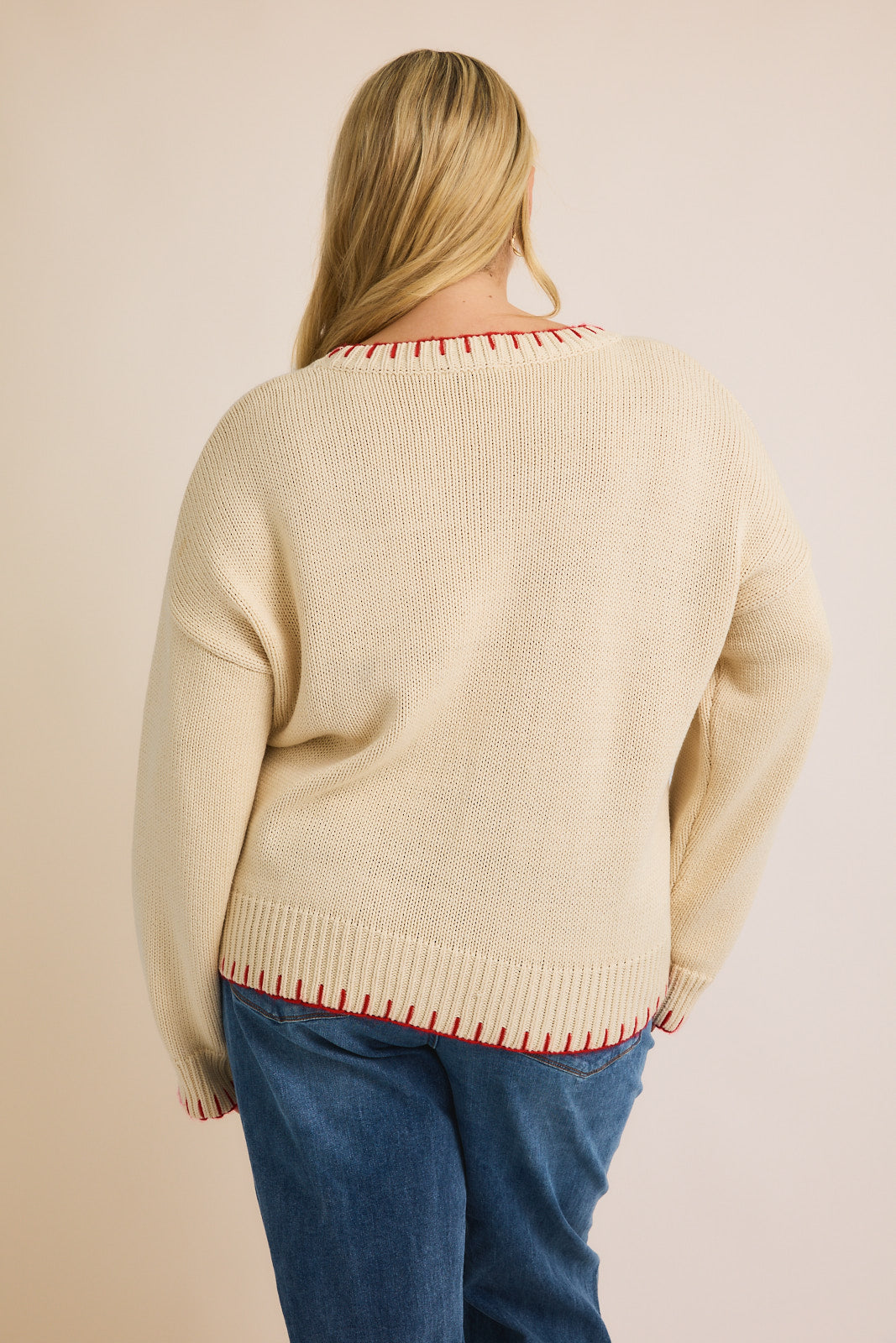 Blanket Stitch Sweater (Strawberry)