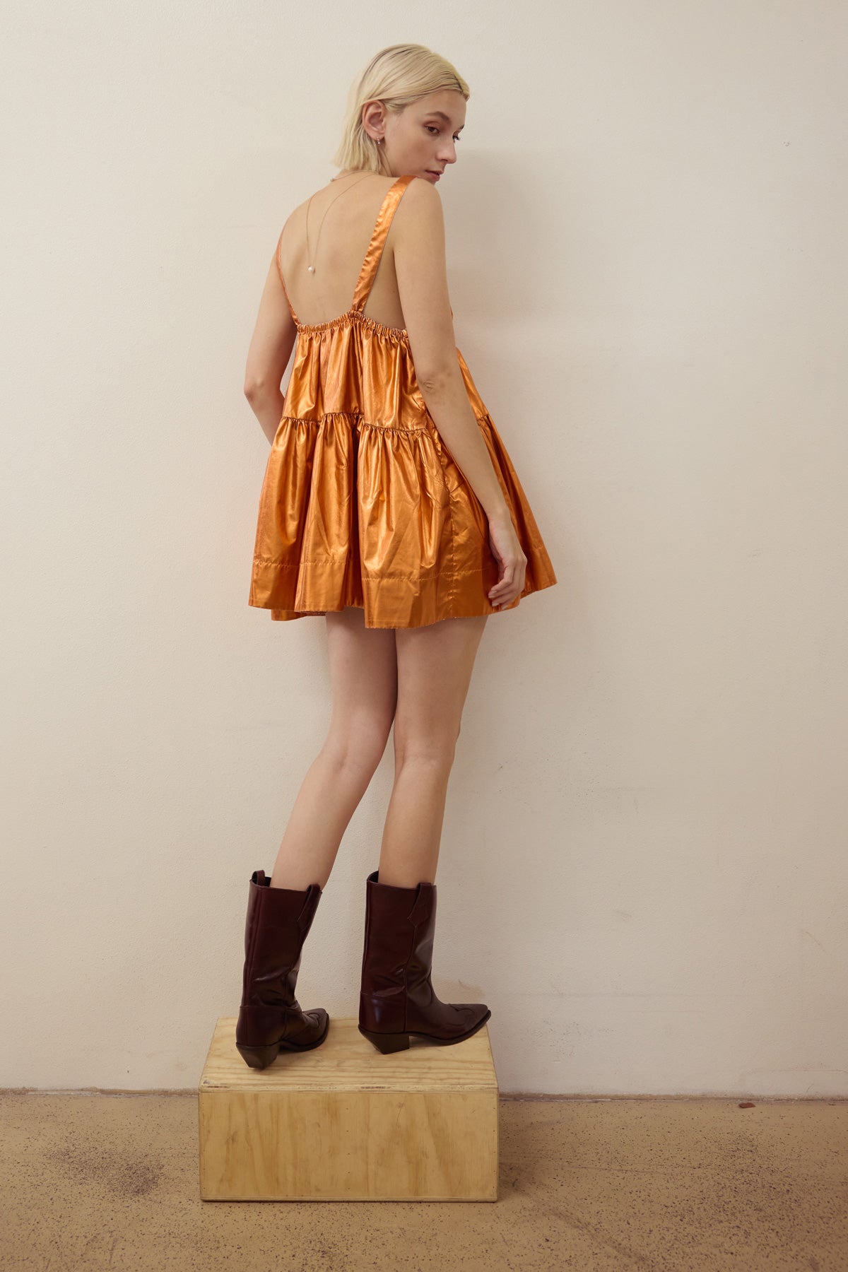 AS IS, DAMAGED | Metallic Babydoll Tunic (Orange)