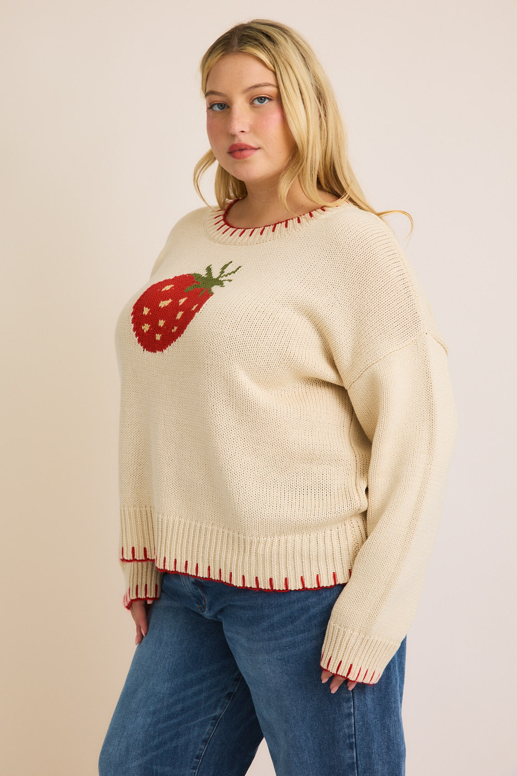 Blanket Stitch Sweater (Strawberry)