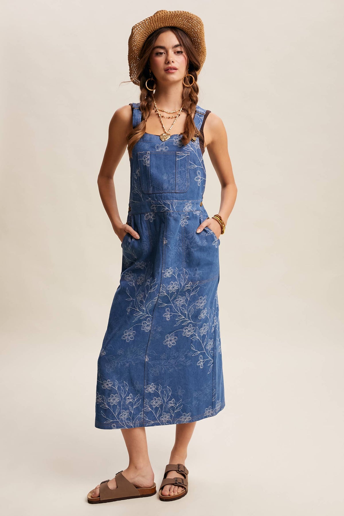Floral Embroidered Overall Dress