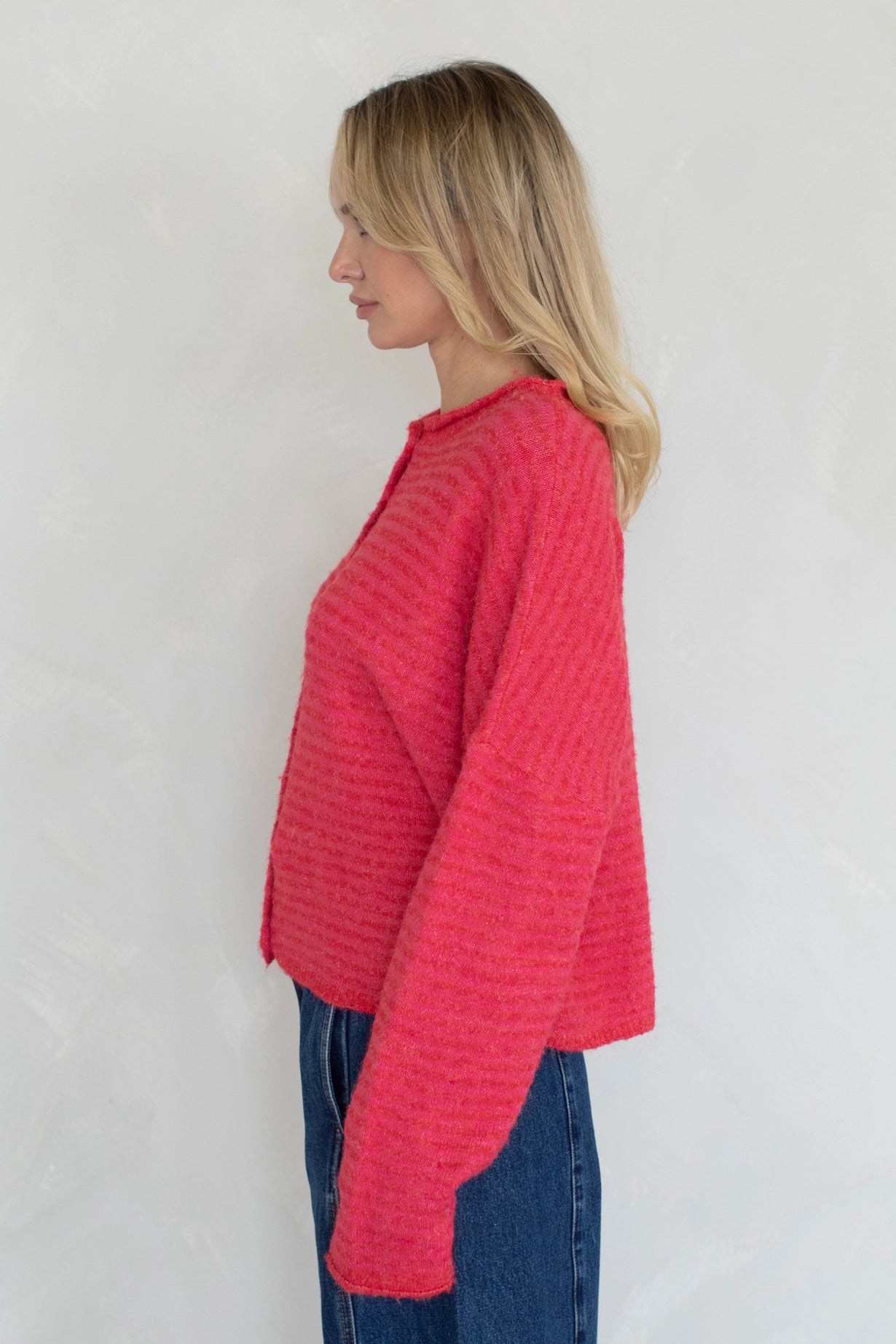 Simply the Best Cardi | Cherry Red (Mini Stripes)