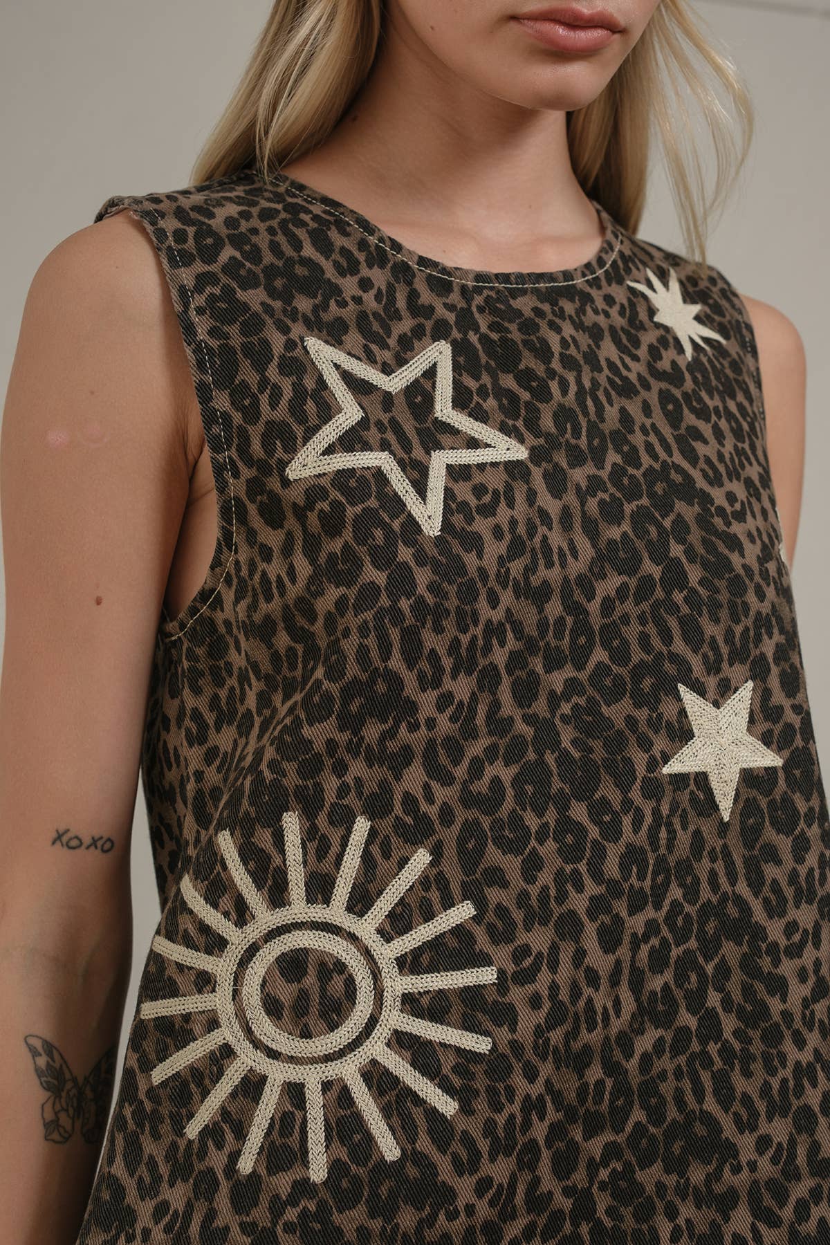 Leopard Print Embroidered Shift Dress