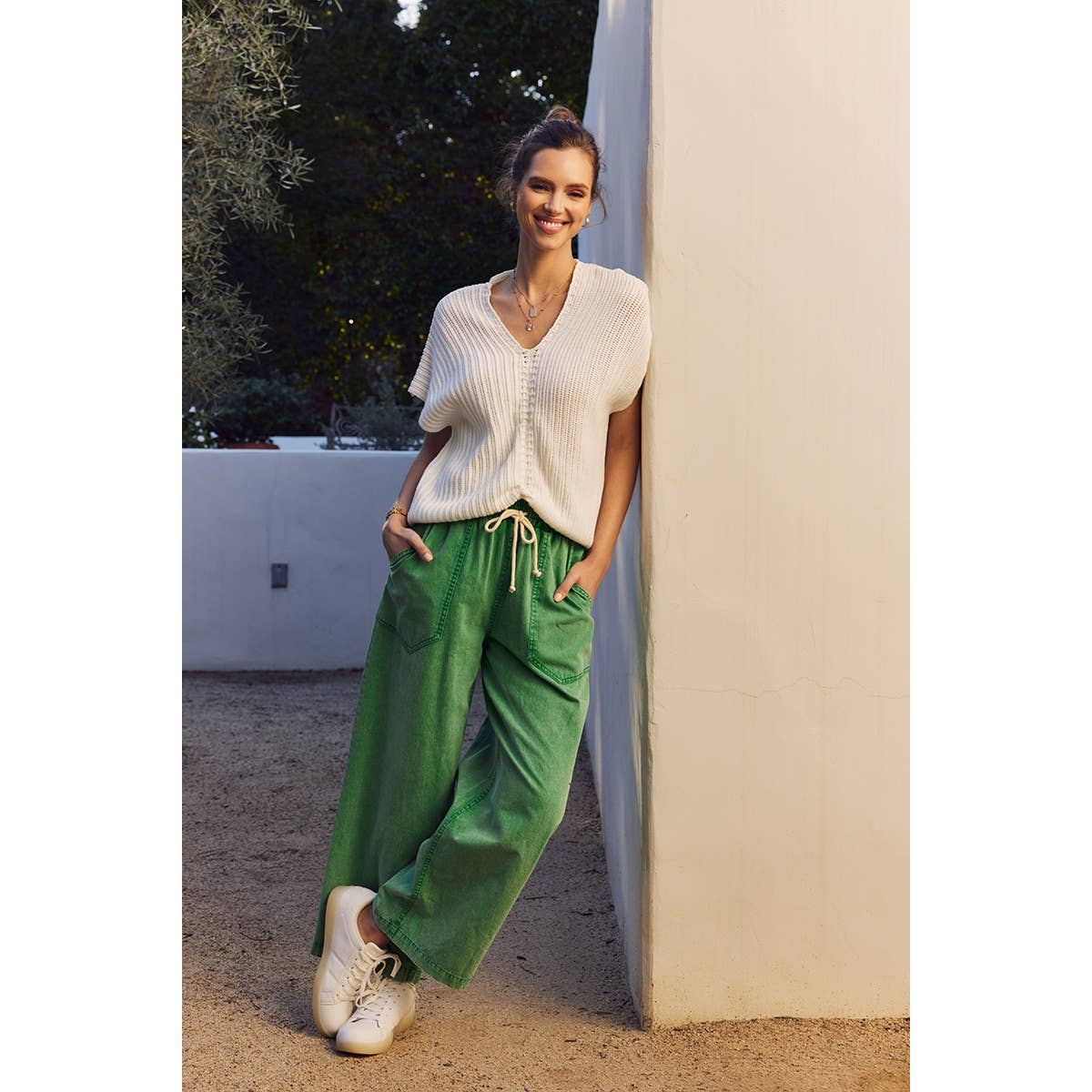 Kelly Green Mineral-Washed Pants
