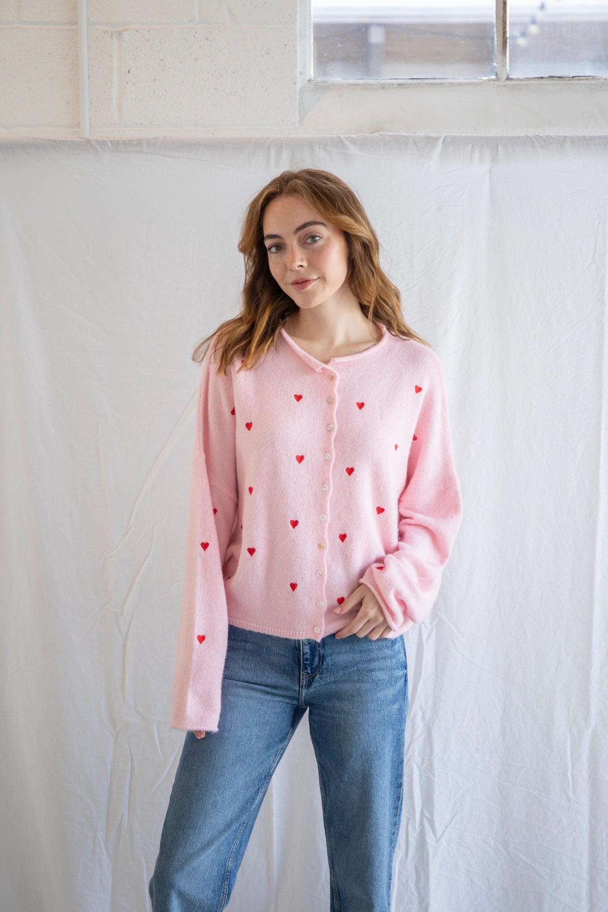 Simply the Best Cardi | Pink + Red Hearts