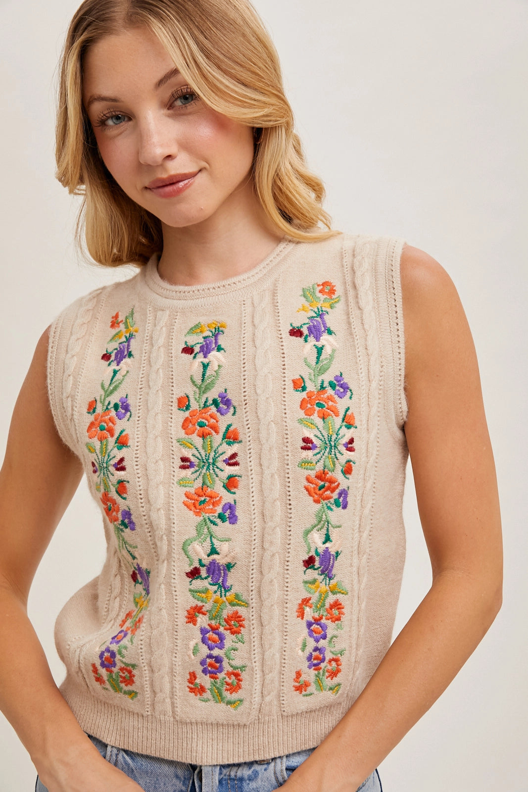 Embroidered Knit Tank | Khaki