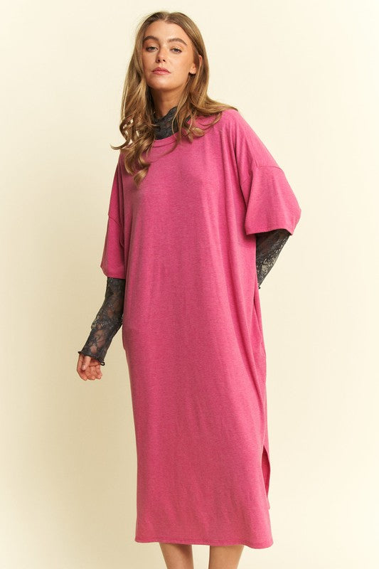Side Slit T-Shirt Dress (Berry)