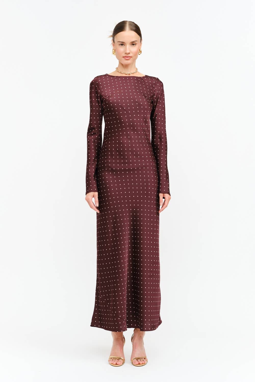 Georgie Maxi Dress (Burgundy Dot)