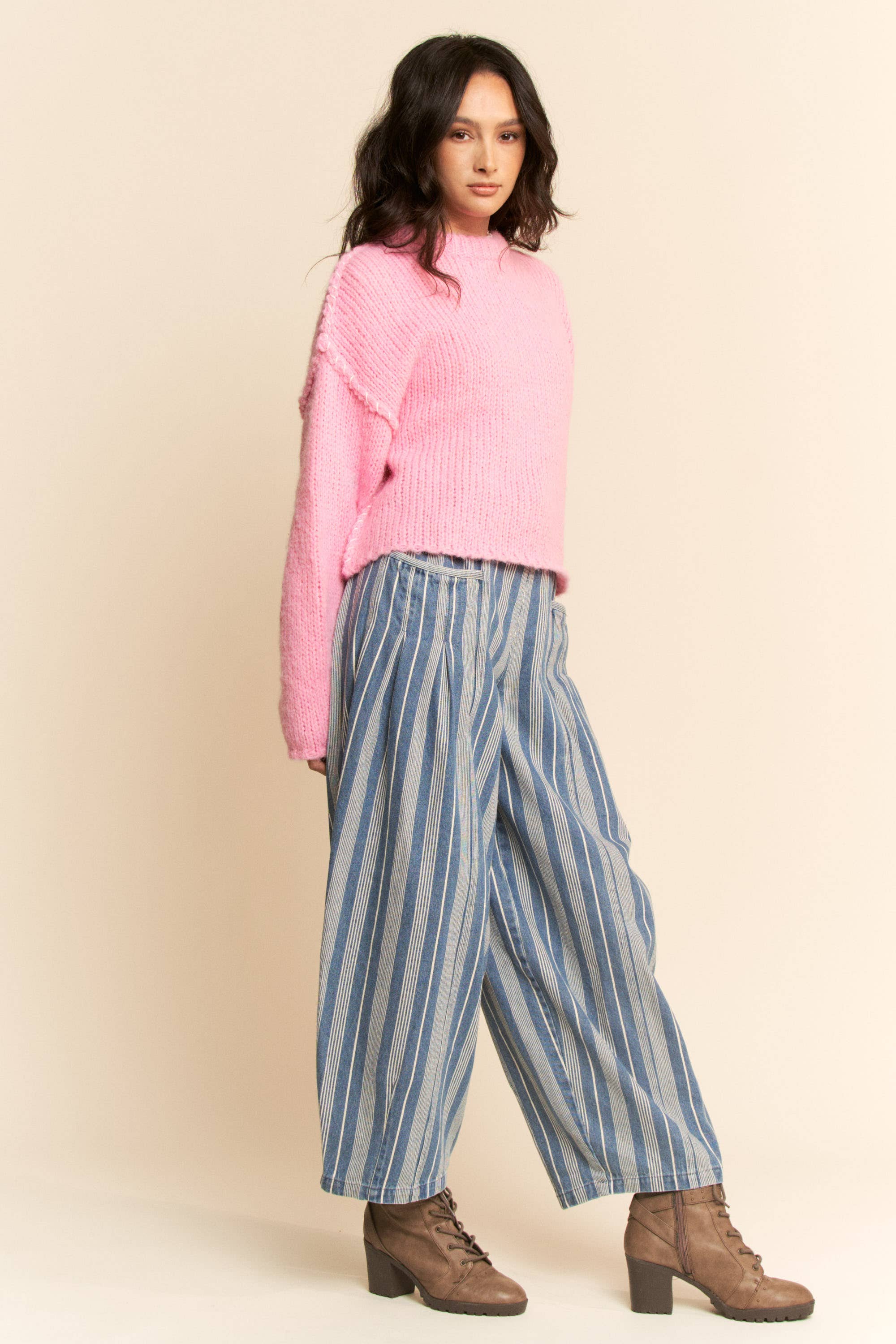 Striped Denim Barrel Jeans