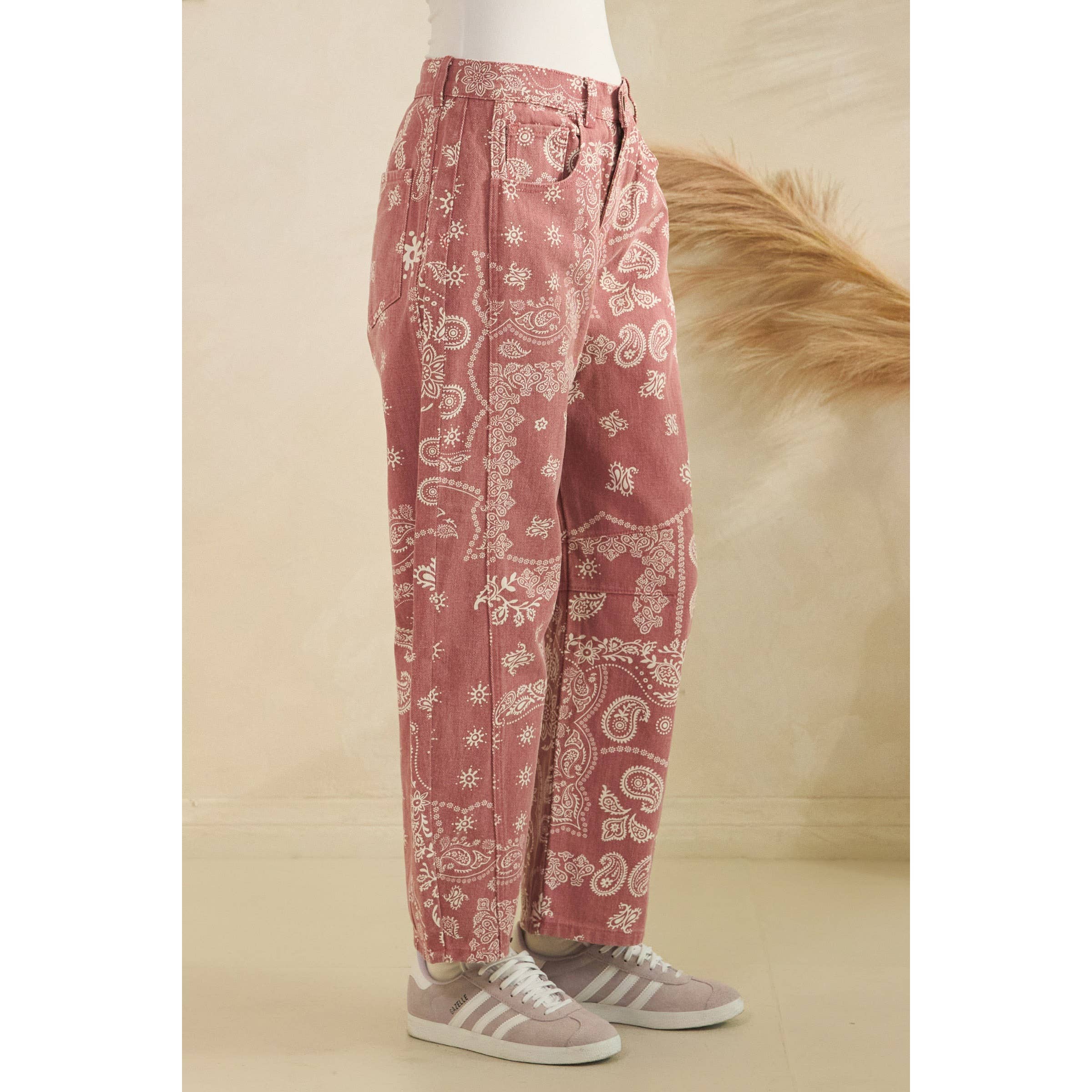 Paisley Printed Barrel Jeans