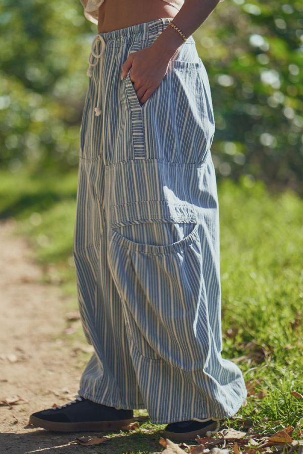 Striped Denim Parachute Pants