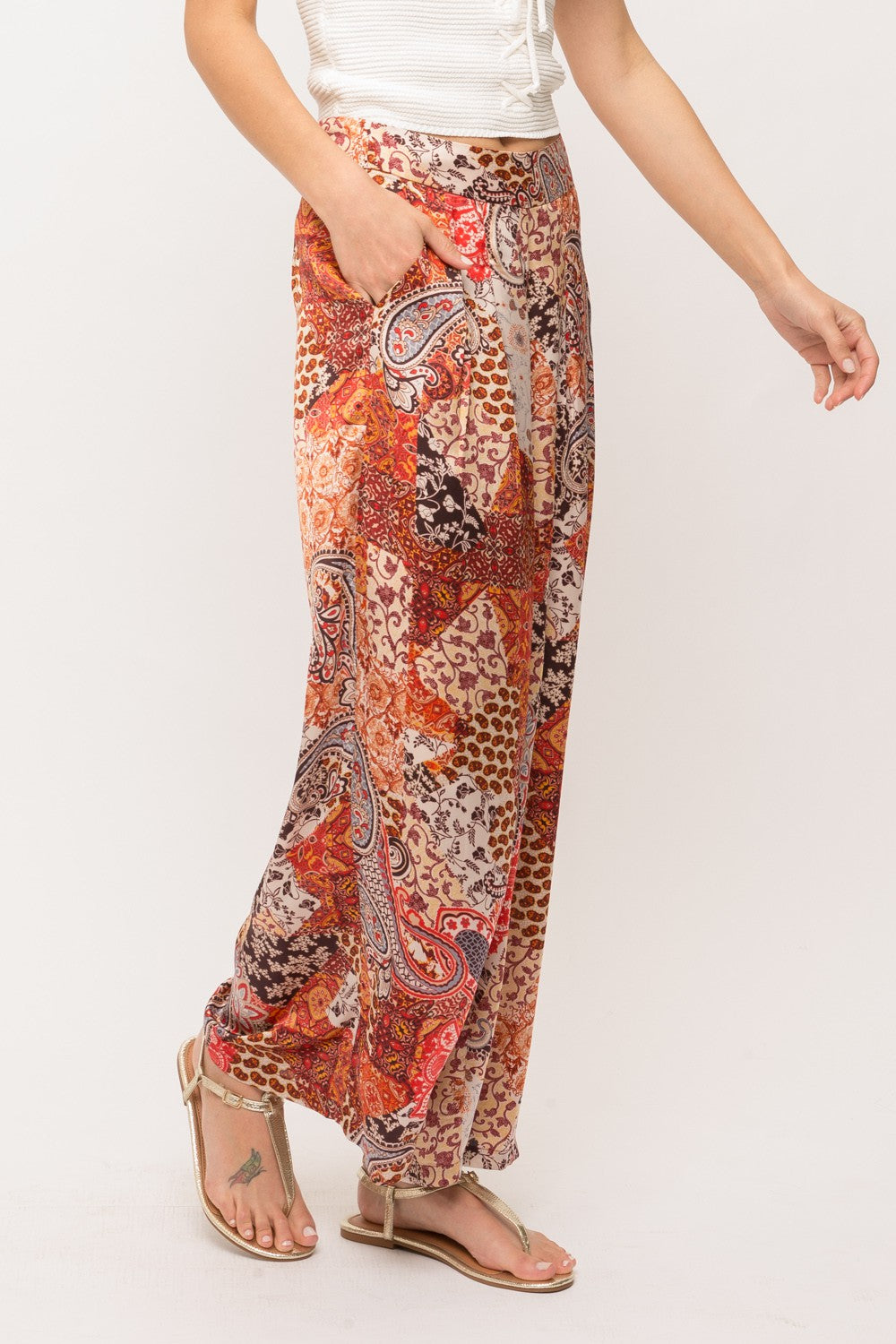 Paisley Satin Flowy Pants