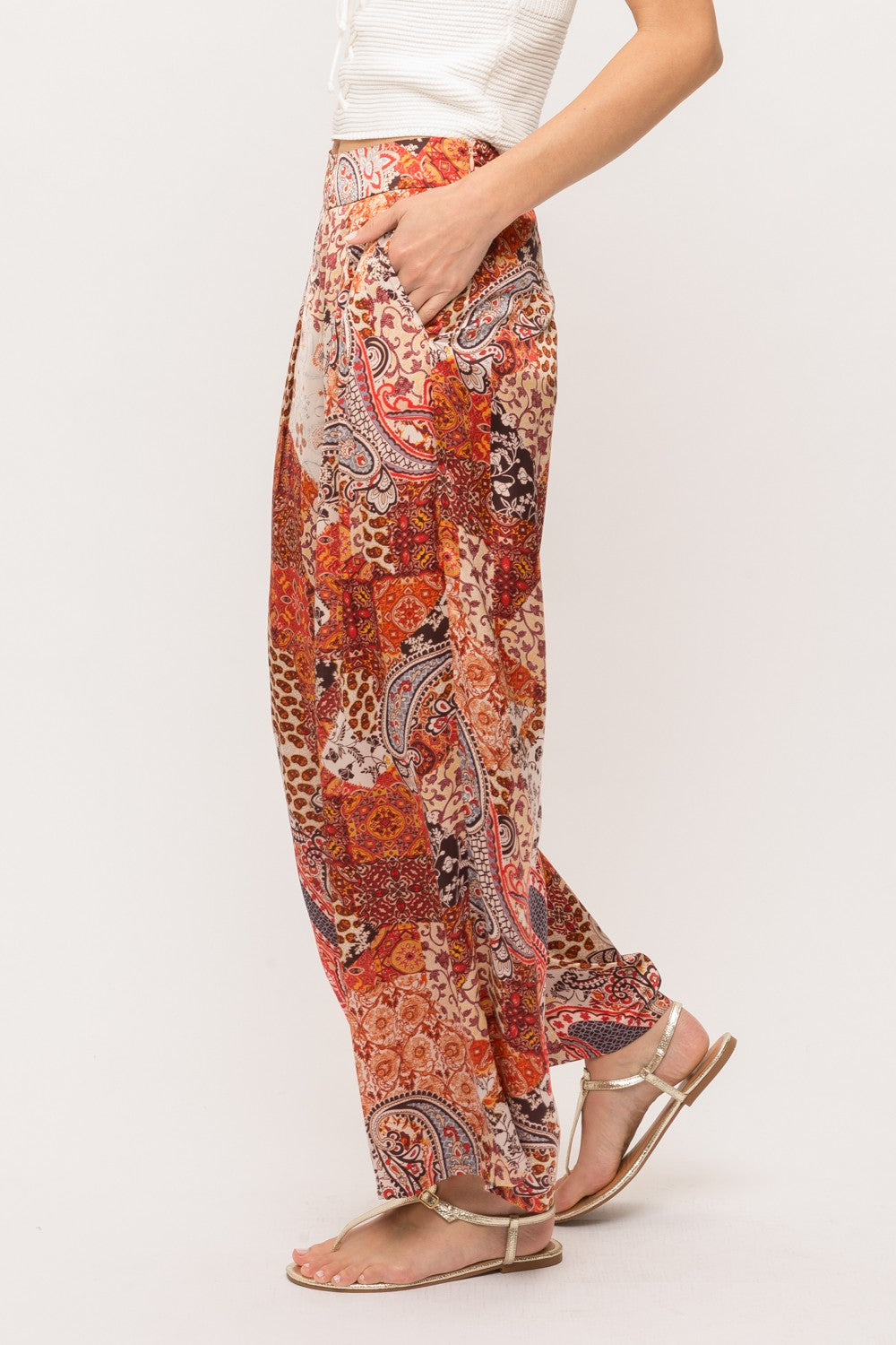 Paisley Satin Flowy Pants